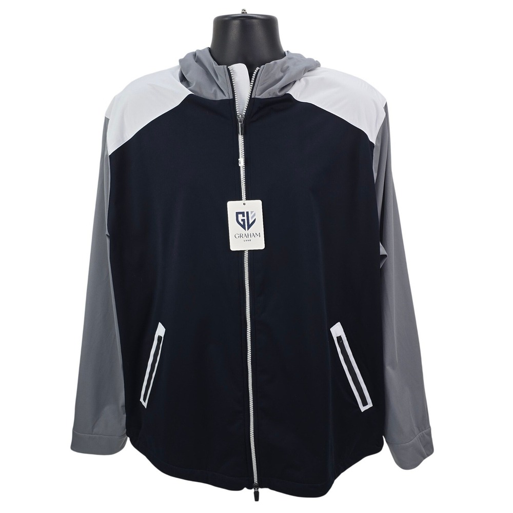 Graham Luxe Maverick GL30024 Mens‎ XL Hooded Windbreaker Jacket Black Grey White